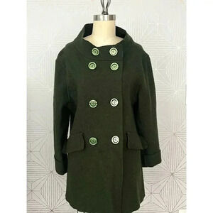 DM New York 100% Wool Pea Coat Forest Green Size XL Women’s